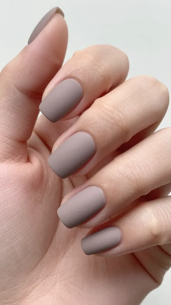 Closeup of a single hand with cool undertone matte neutral nails