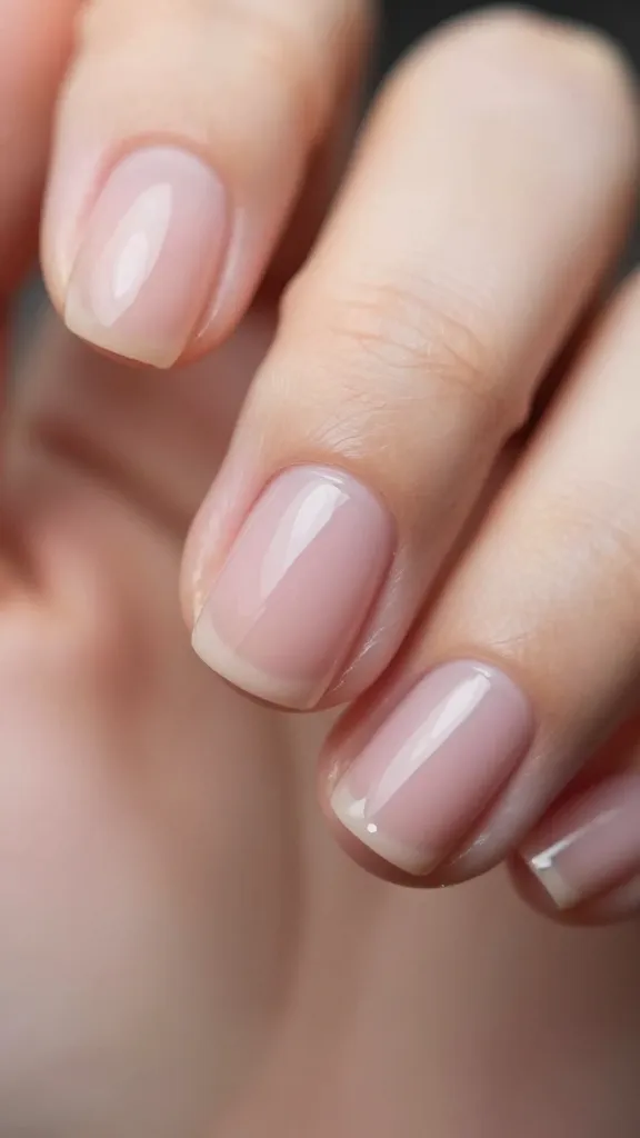 Focused portrait-style nail closeup showing glossy topcoat on one hand fingernail