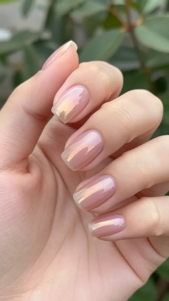 Tight focus on sunset-zest nail with glossy topcoat, single hand, soft bokeh background