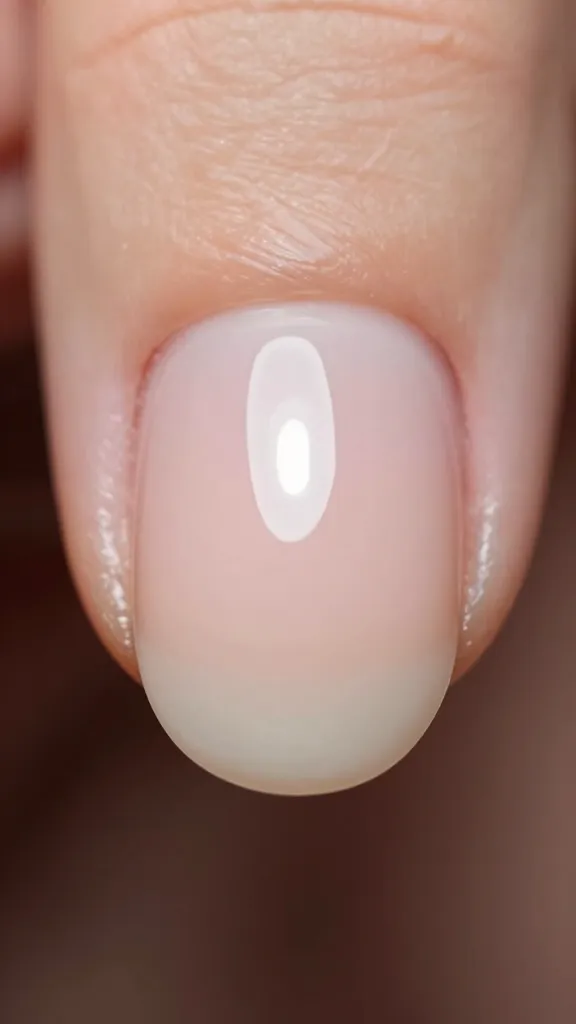 Macro shot of one sherbet-nail accent with diagonal white dot on nude base