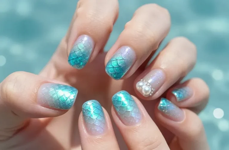 8 Mermaid Polish Nail Ideas for a Shimmery Look: Iridescent, Ocean Ombre & Pearls