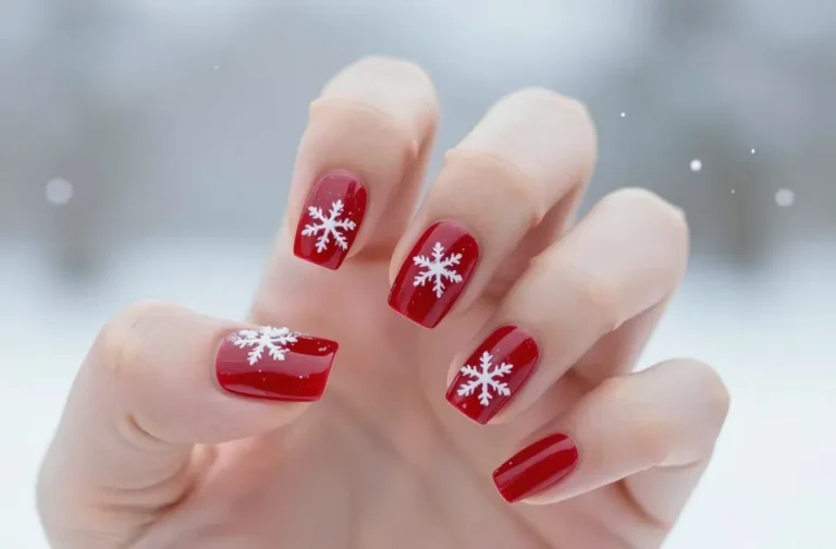 5 Red Gel Nail Designs with Snowflakes You’Ll Love